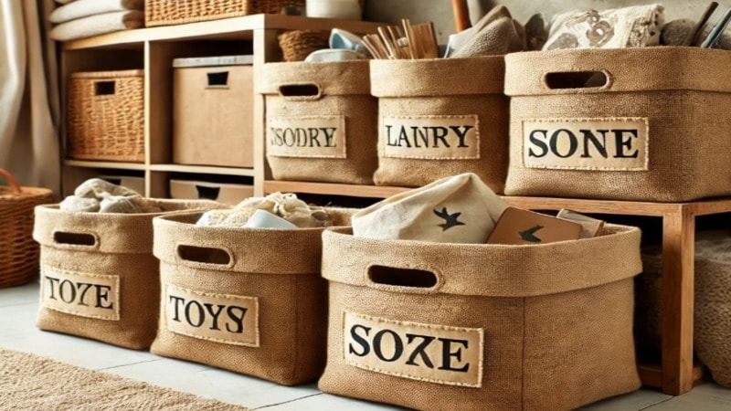 Burlap Storage Bins for Organizing Spaces
