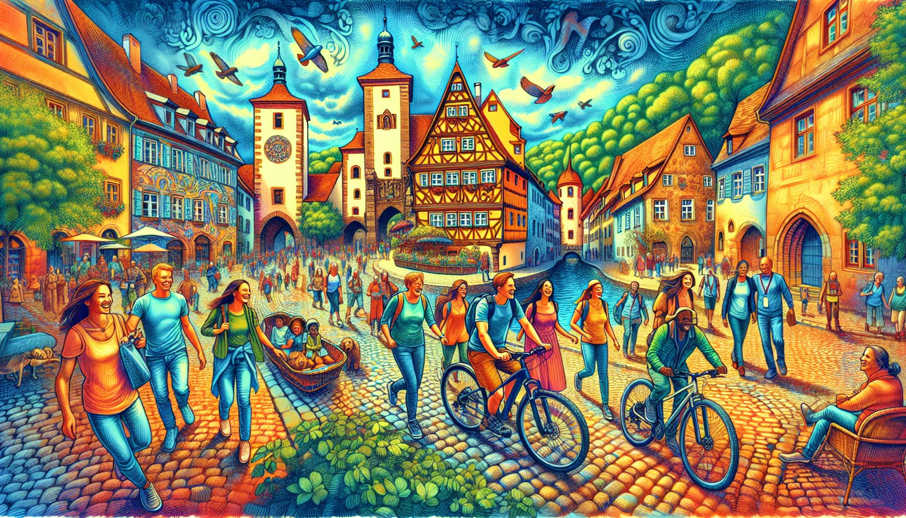 An illustration depicting various tours available in Rothenburg ob der Tauber.