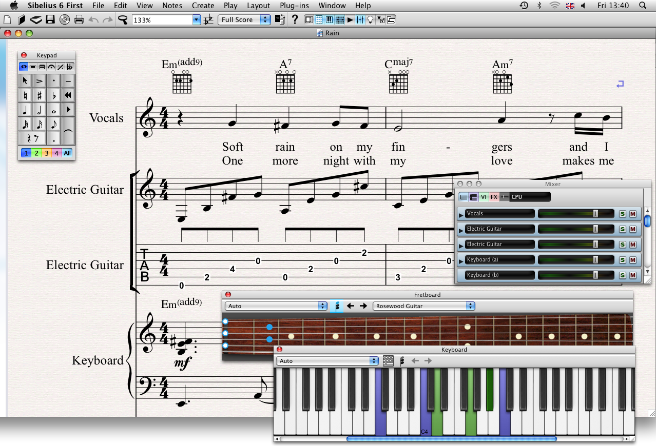 Sibelius First Screenshot Including Virtual Keyboard