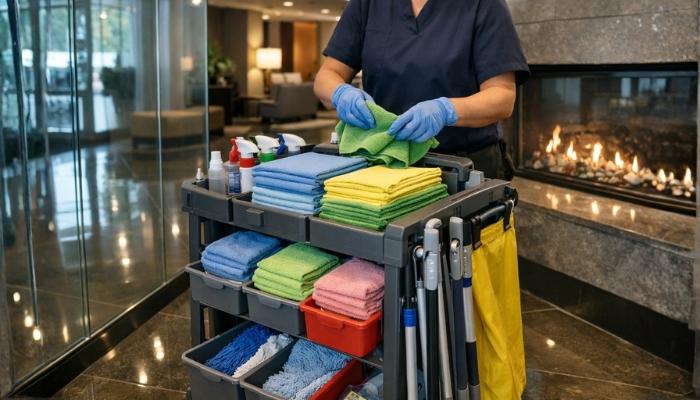 Usage of microfiber clothes by cleaning companies
