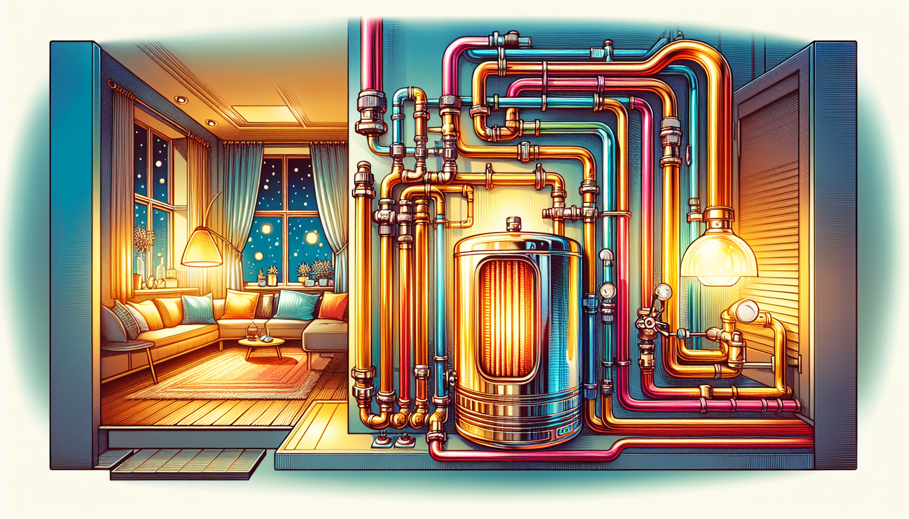 An illustration of a continuous hot water system showcasing its efficiency.