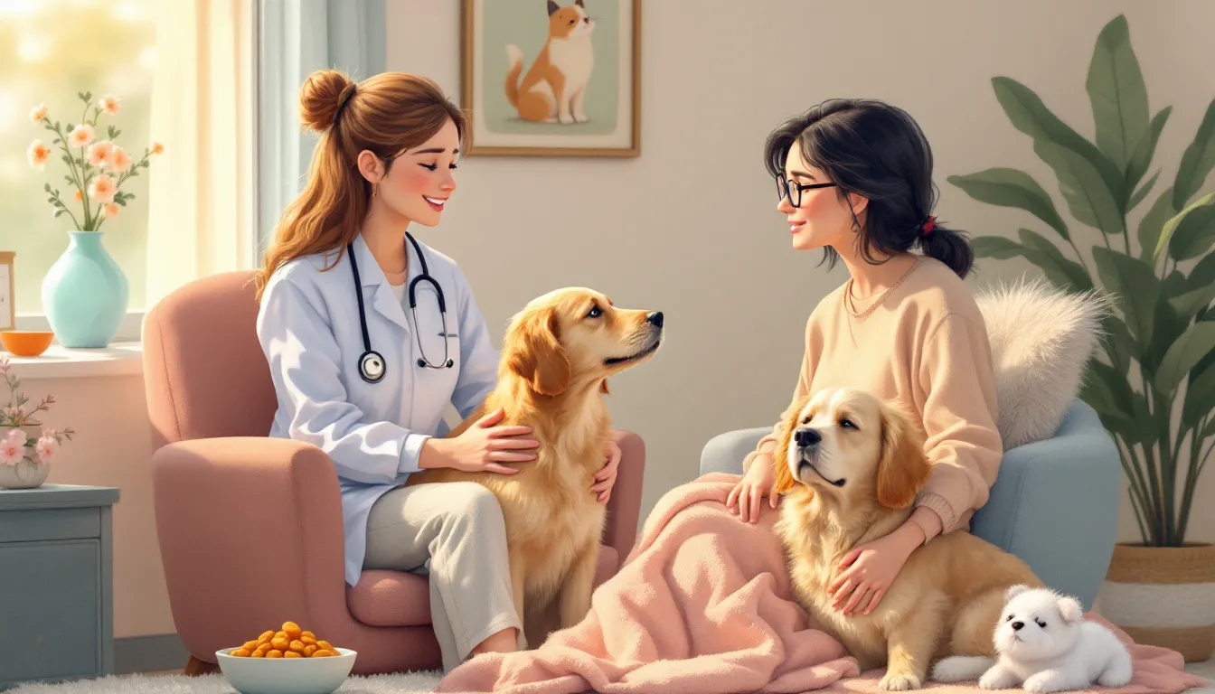 A veterinarian consulting with a pet parent about anxiety medications for dogs.
