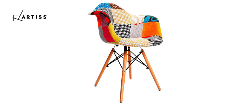 An Artiss DAW replica dining chair with an eclectic-style fabric cover.