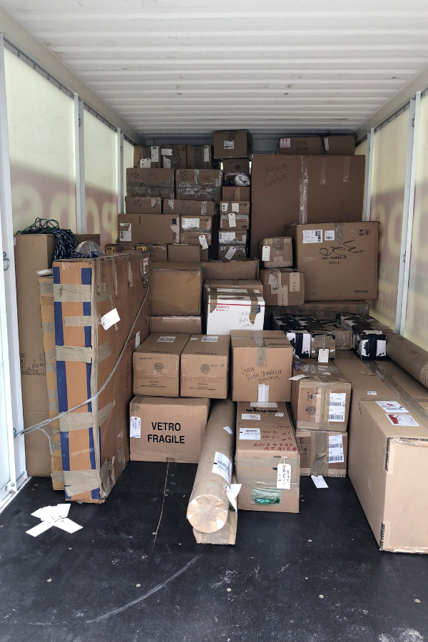 shipping boxes in a large box truck (part of the order process)