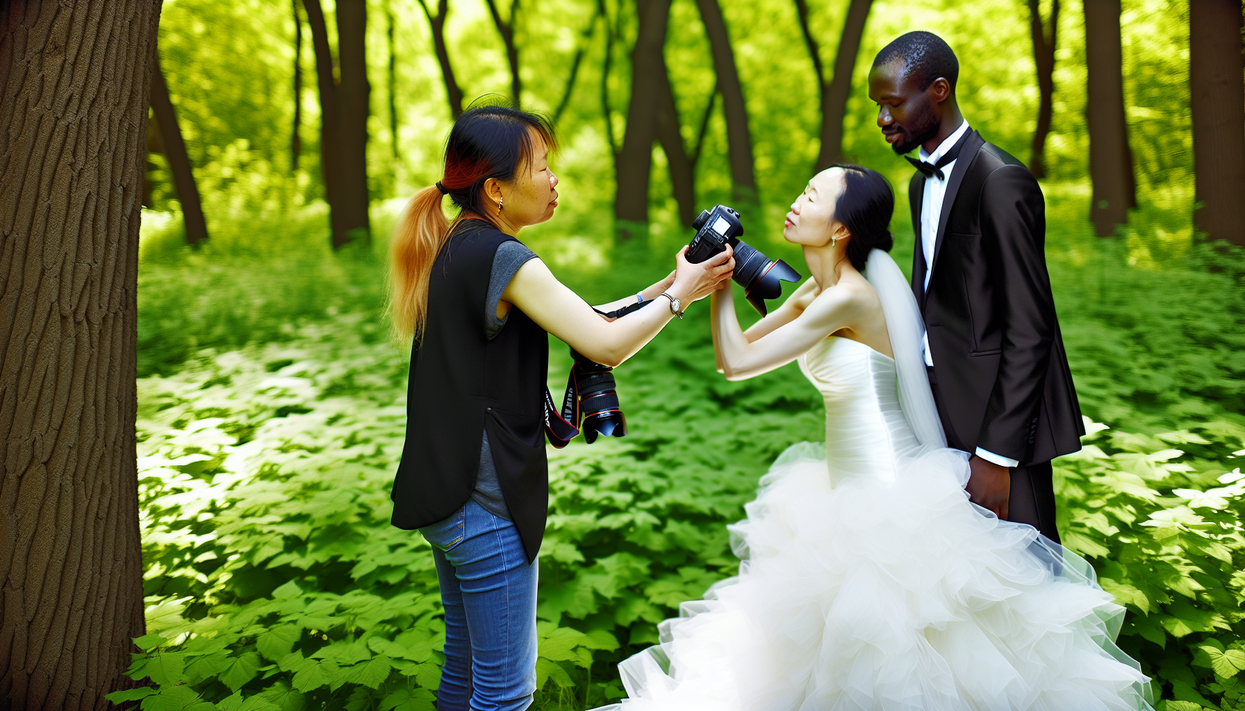 Wedding photographer capturing a couple in a scenic location