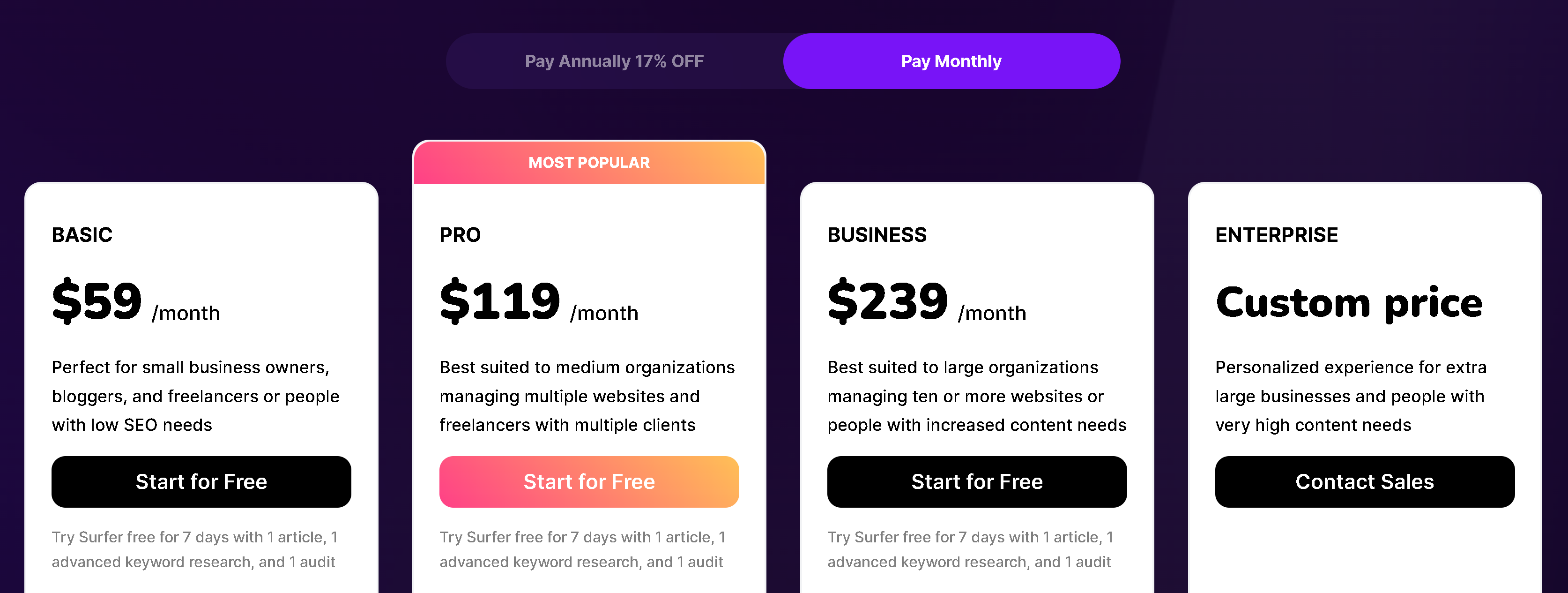 Surfer's monthly plan