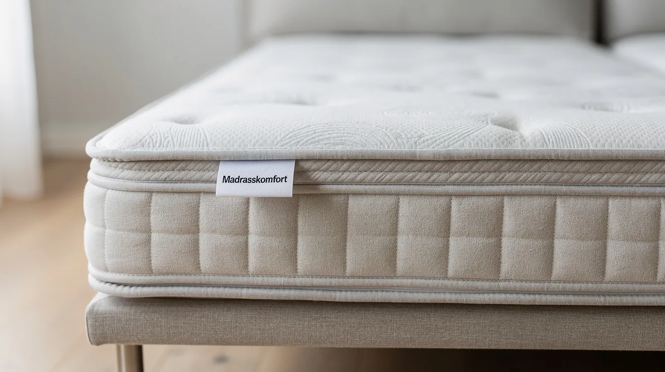 Närbild av en tjock madrass med pocketfjädrar som är en del av en modern bäddsoffa. Madrassen erbjuder både komfort och extra sovplats, vilket gör den perfekt för mindre rum och gäster.