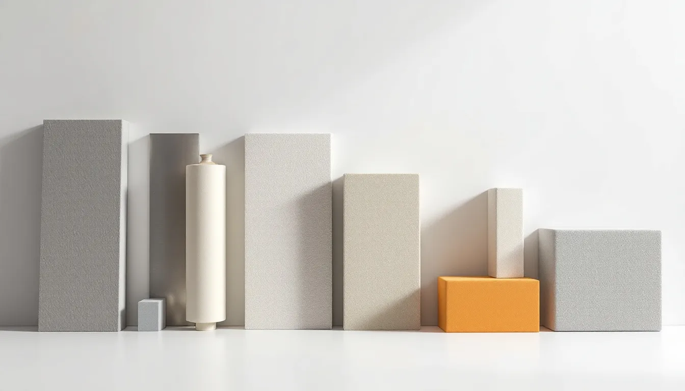 Different types of acoustic building materials arranged for comparison.
