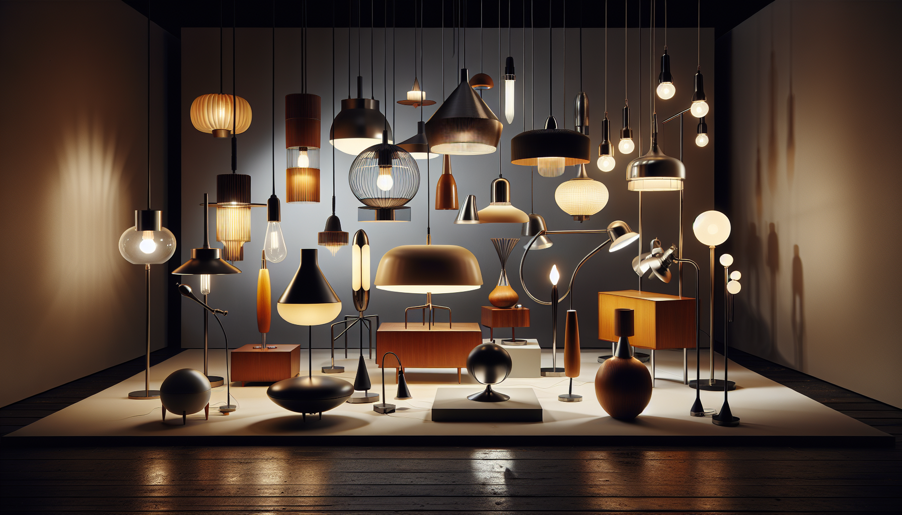 Mid-century modern lighting design illustration