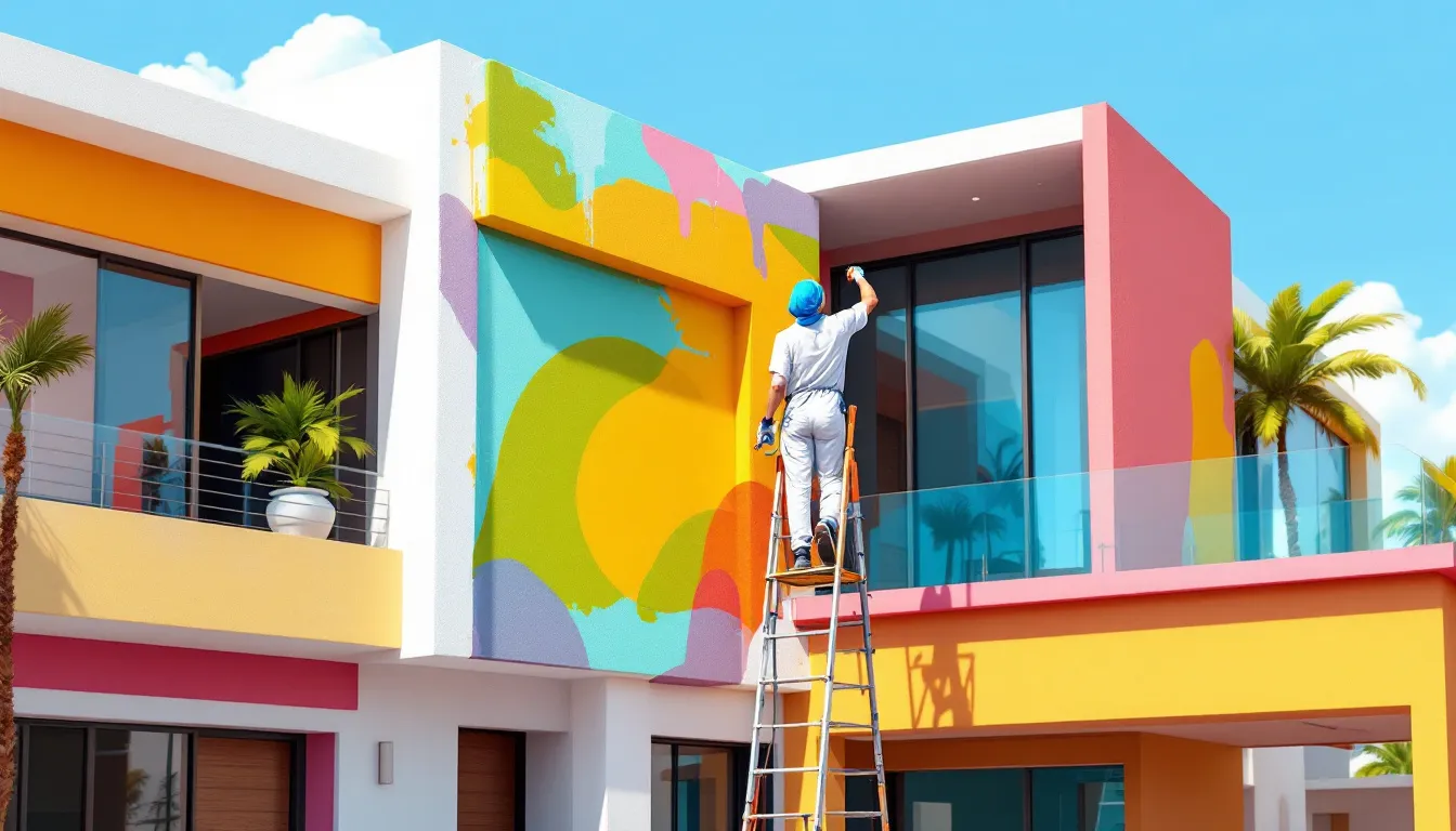 A professional painter working on a villa in Dubai, showcasing high-quality painting services.