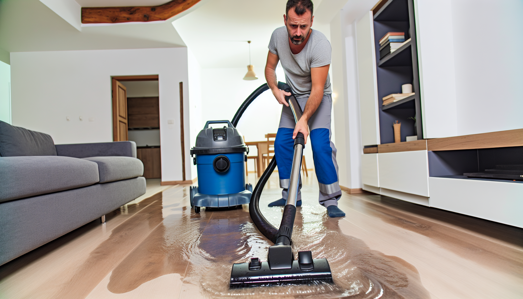 Using wet-dry vacuum to collect excess water from a water leak