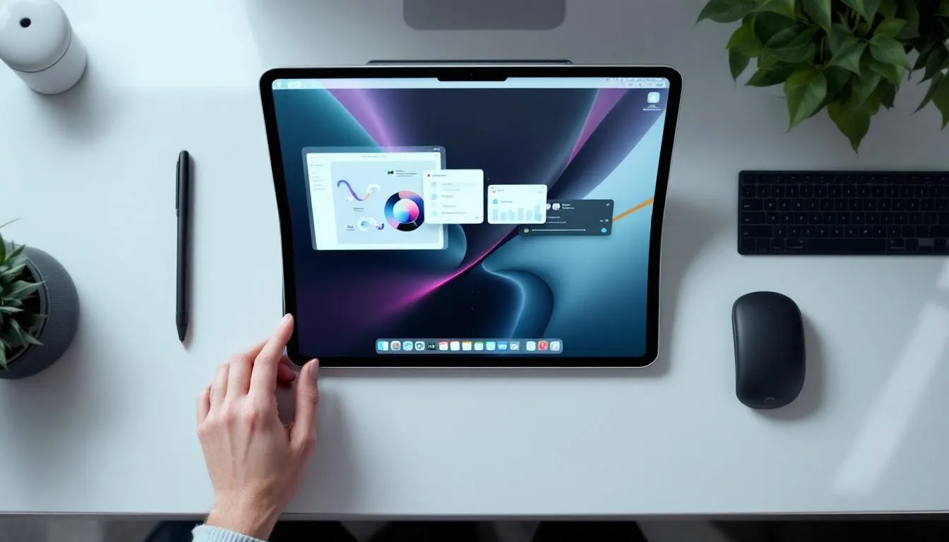 Un iPad Pro M4 sur un bureau, illustrant son utilisation pour optimiser le workflow.