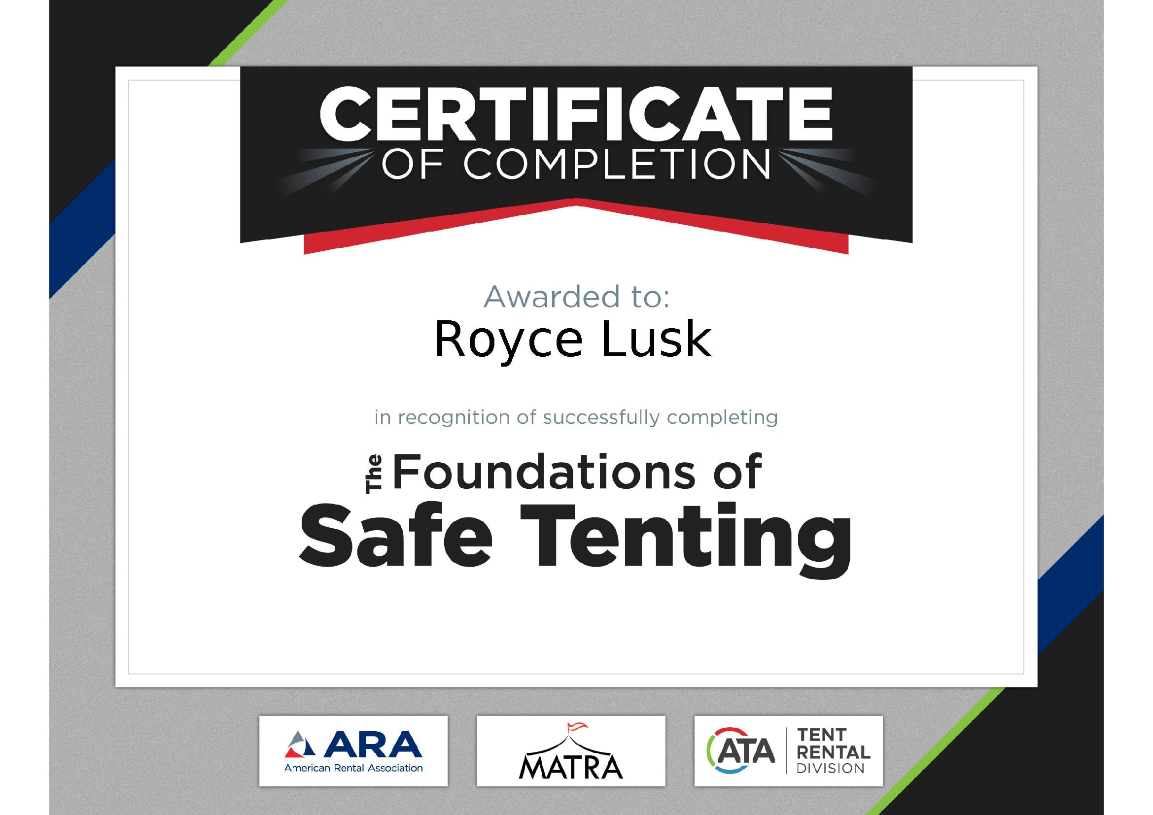 The only Tent Certification in the Nation and we are the only ones in Texarkana with it. "Texarkana's Tent Company"