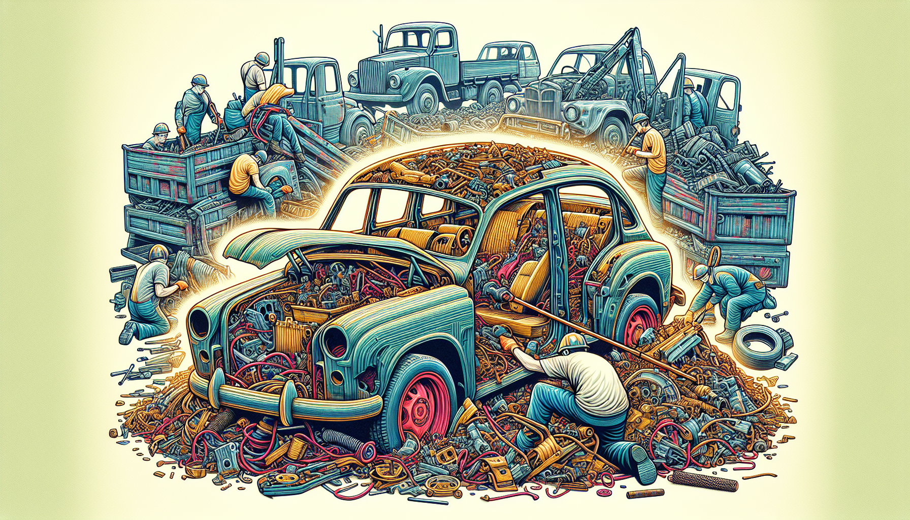 Illustration of a vehicle at a scrap yard