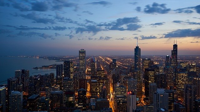 buildings, illuminated, city
