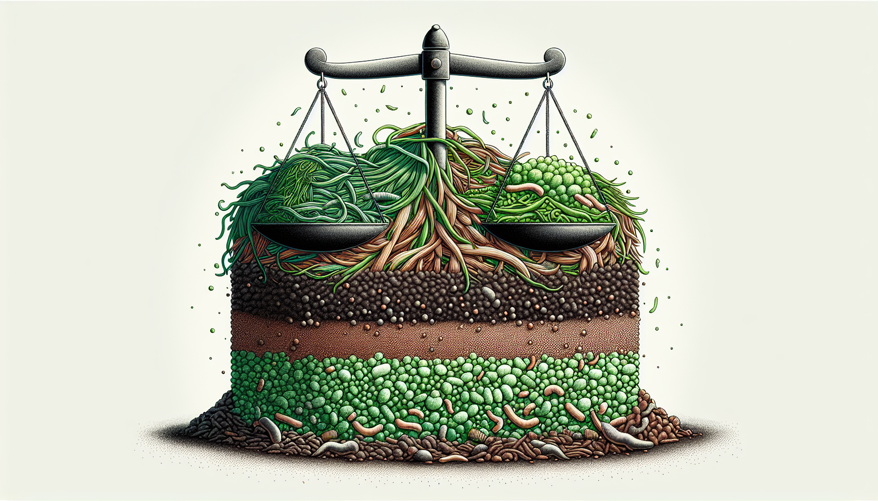 Balancing green and brown materials in a compost pile