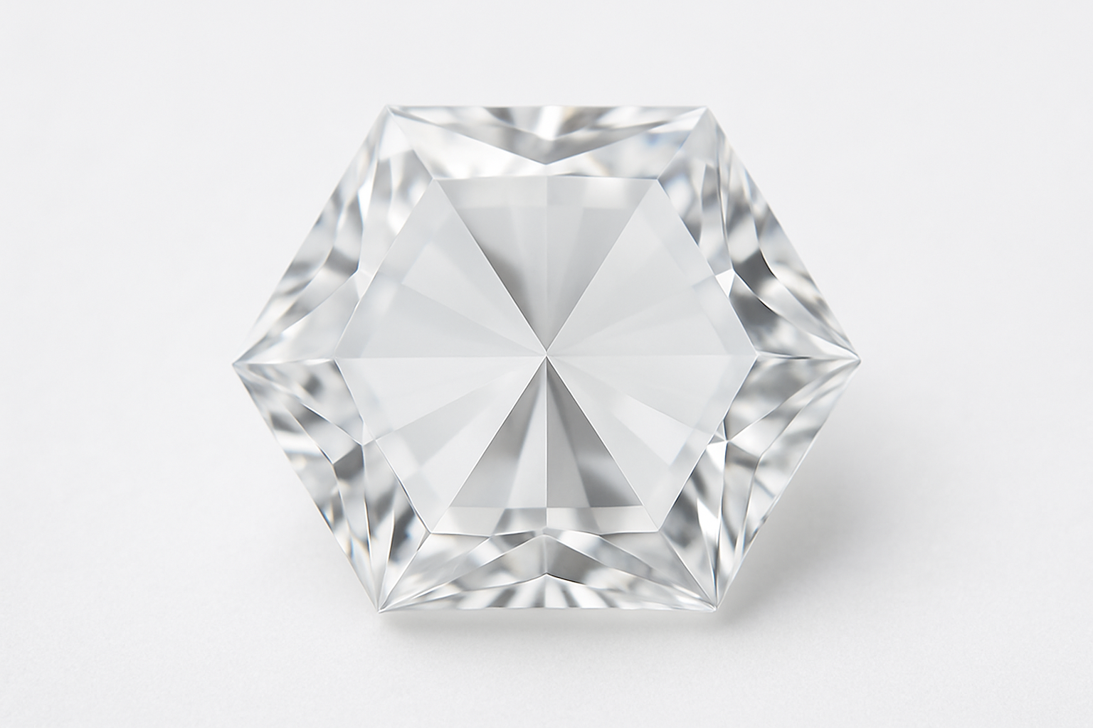 Hexagonal formos deimanto makro nuotrauka ant balto fono – šešiakampė forma.