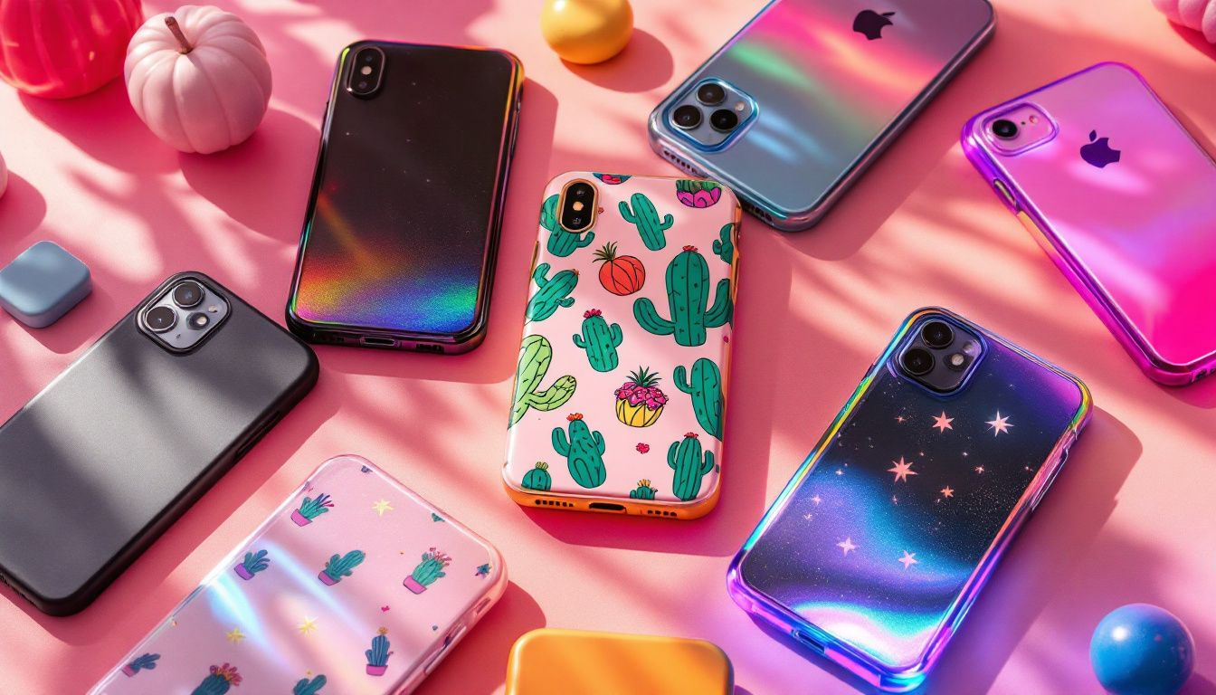 Different styles of phone cases displayed on a table for comparison.