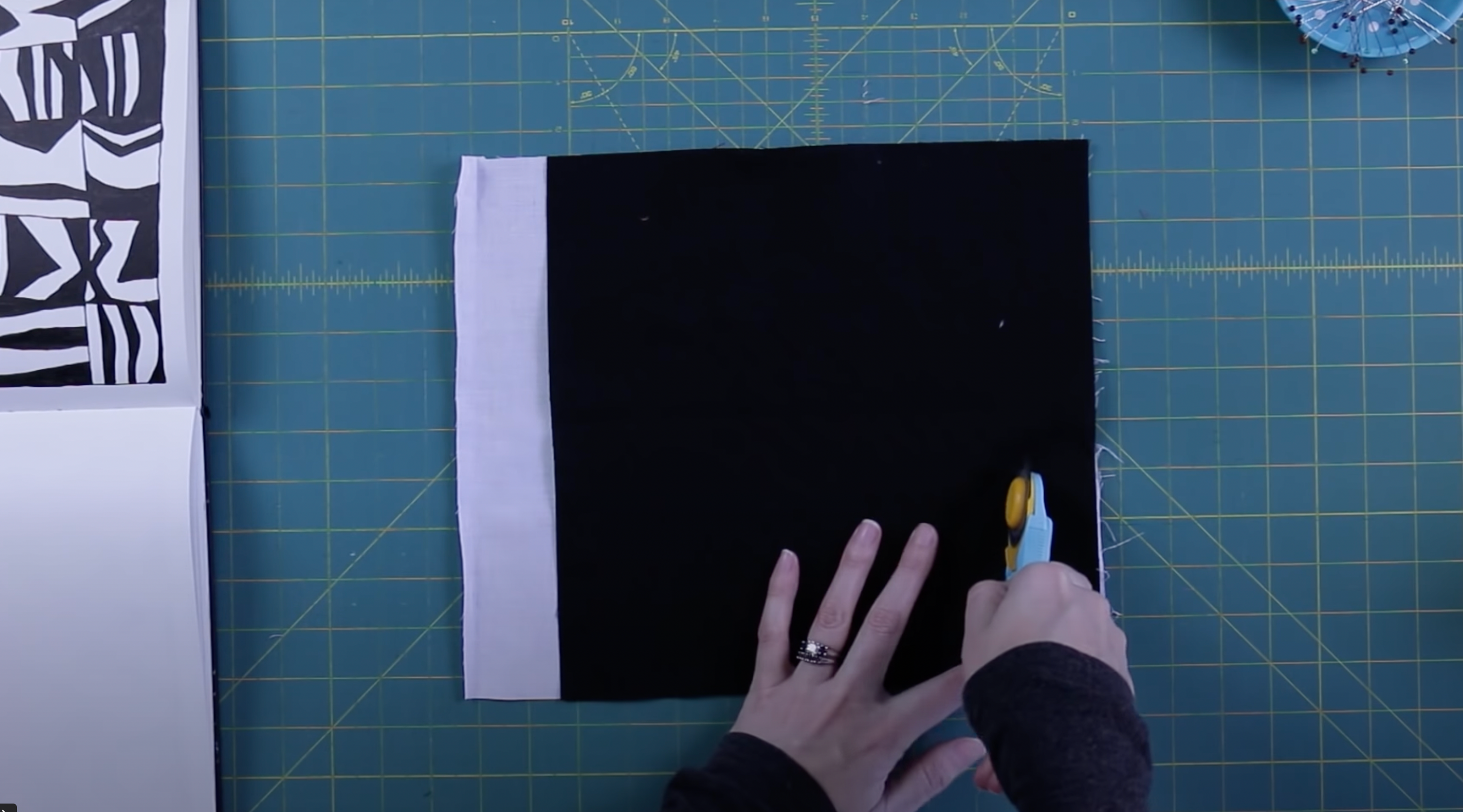 Image shows cutting fabrics for improv curves