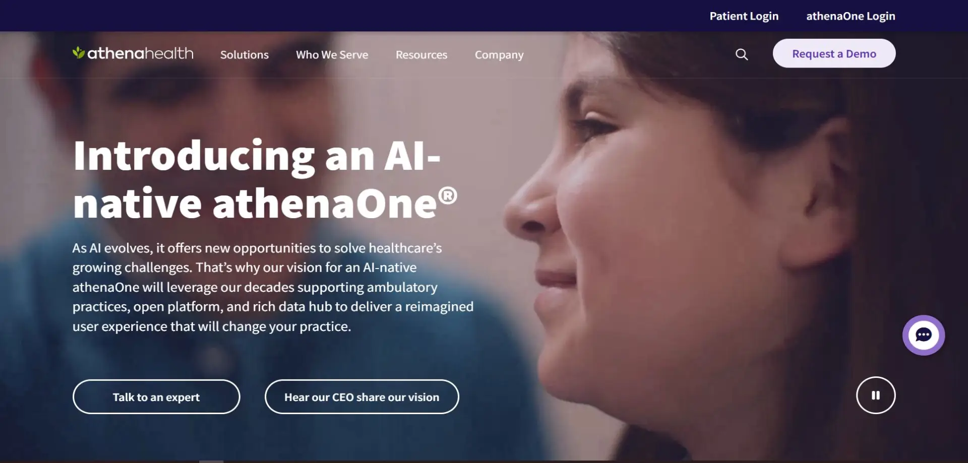 Homepage of Athenahealth website