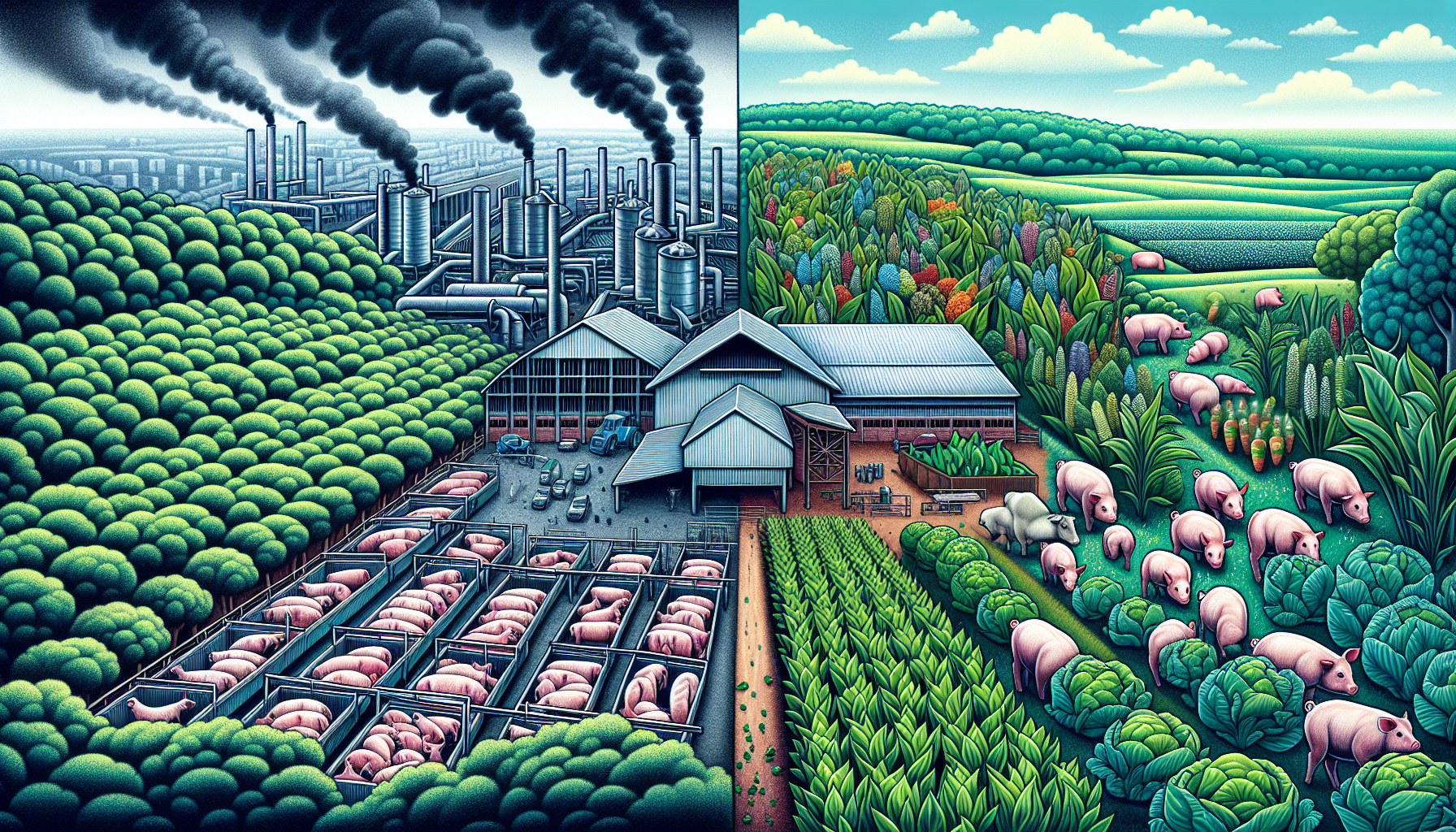 Illustration of a comparison between meat and plant-based diets in terms of cost and sustainability