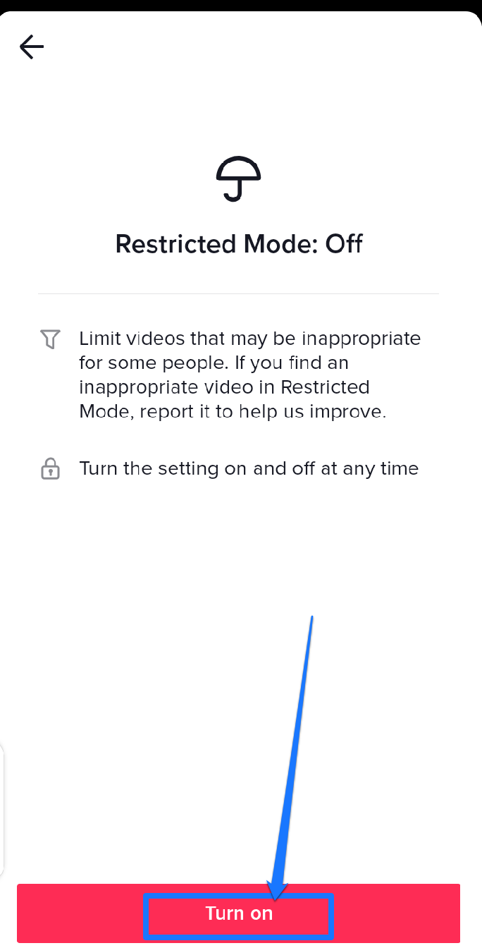 Image showing how to turn on restricted mode on TikTok