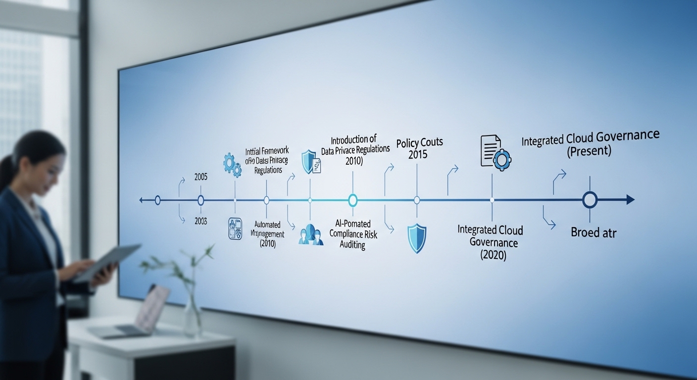 Timeline visual showing gradual improvements and updates to IT governance over time.