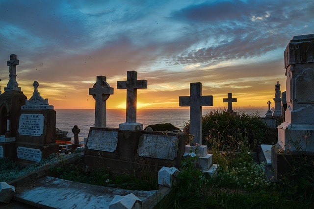 sunrise, cemetery, cross