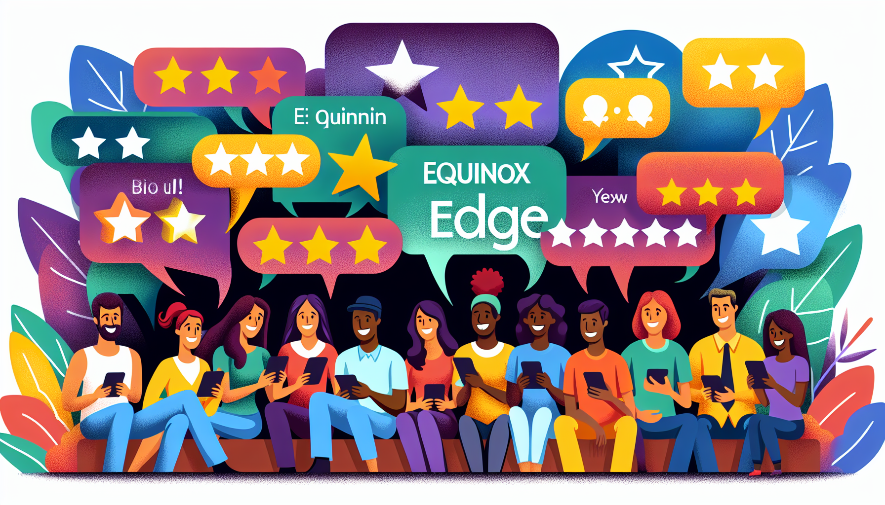 Customer and expert reviews of Equinox Edge depicted in an engaging illustration.