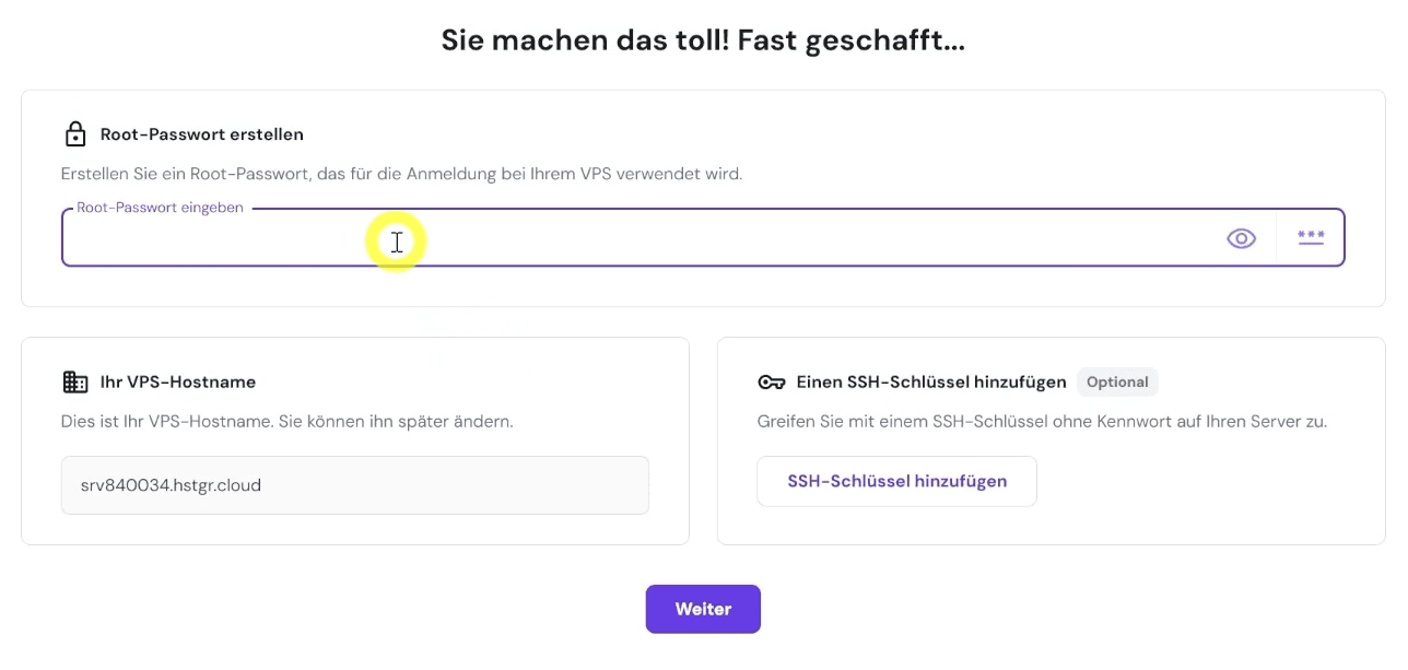 passwort festlegen fuer vps server