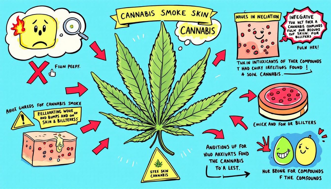 A diagram showing the effects of cannabis smoke on skin health, including inflammation.