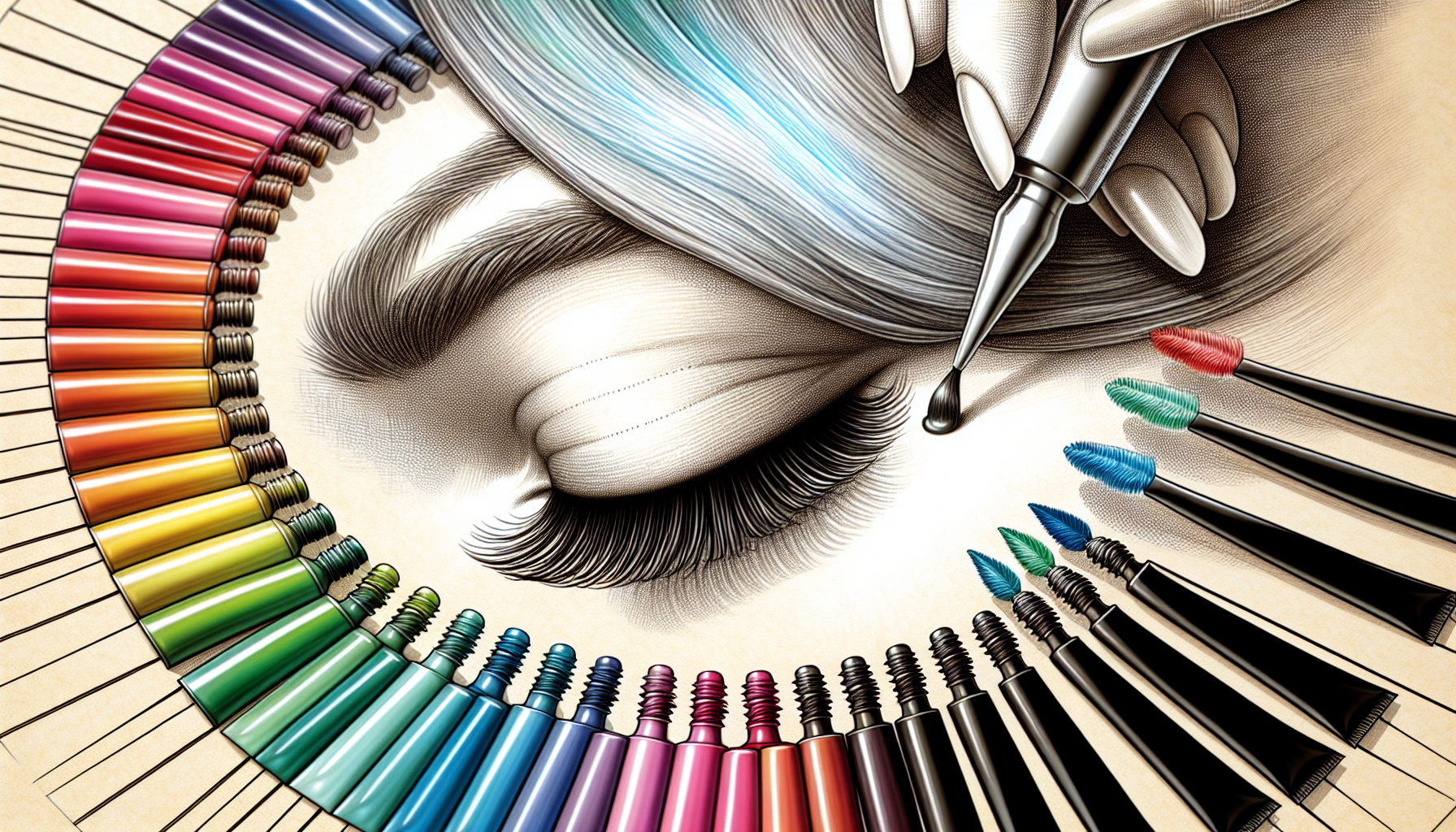 Eine Illustration, die die Auswahl der richtigen Wimpernfarbe und den Schutz der Augenpartie zeigt