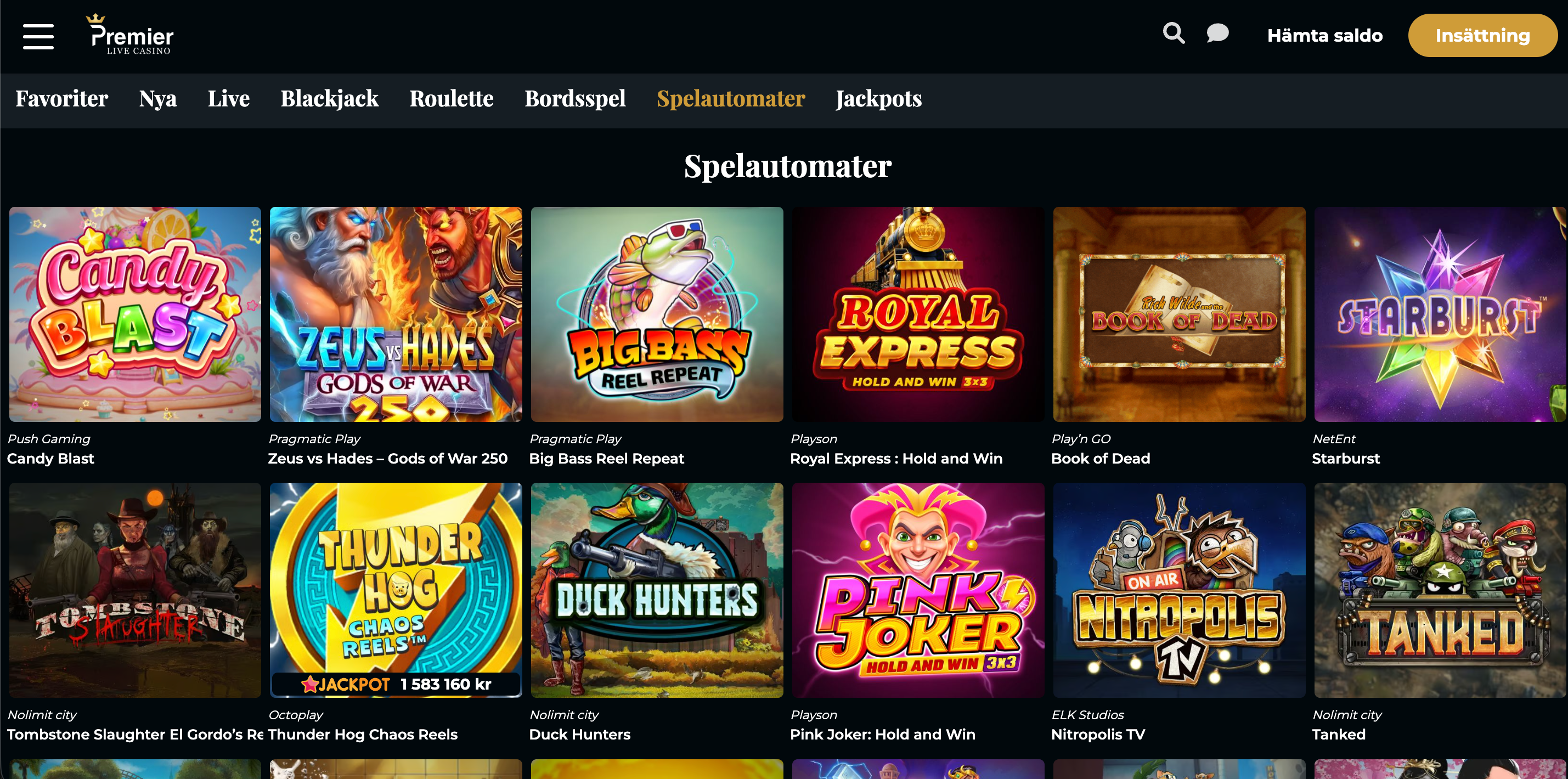 Premier Live Casino spelautomater casino