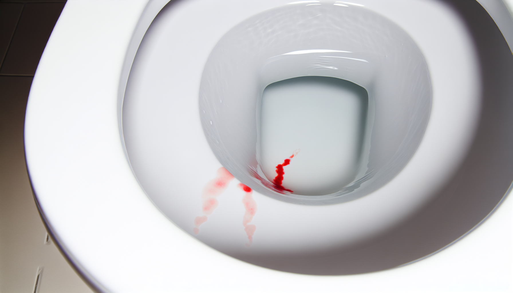 A toilet bowl with visible blood