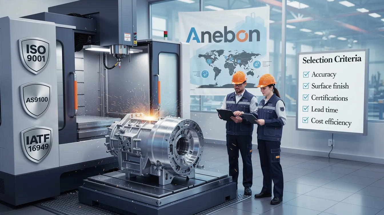 The image depicts a comprehensive guide to the best high tolerance CNC manufacturers, showcasing their precision machining capabilities and advanced CNC equipment. It highlights the importance of selecting certified CNC machining partners for industries such as aerospace and automotive, emphasizing tight tolerances and exceptional precision in manufacturing processes.