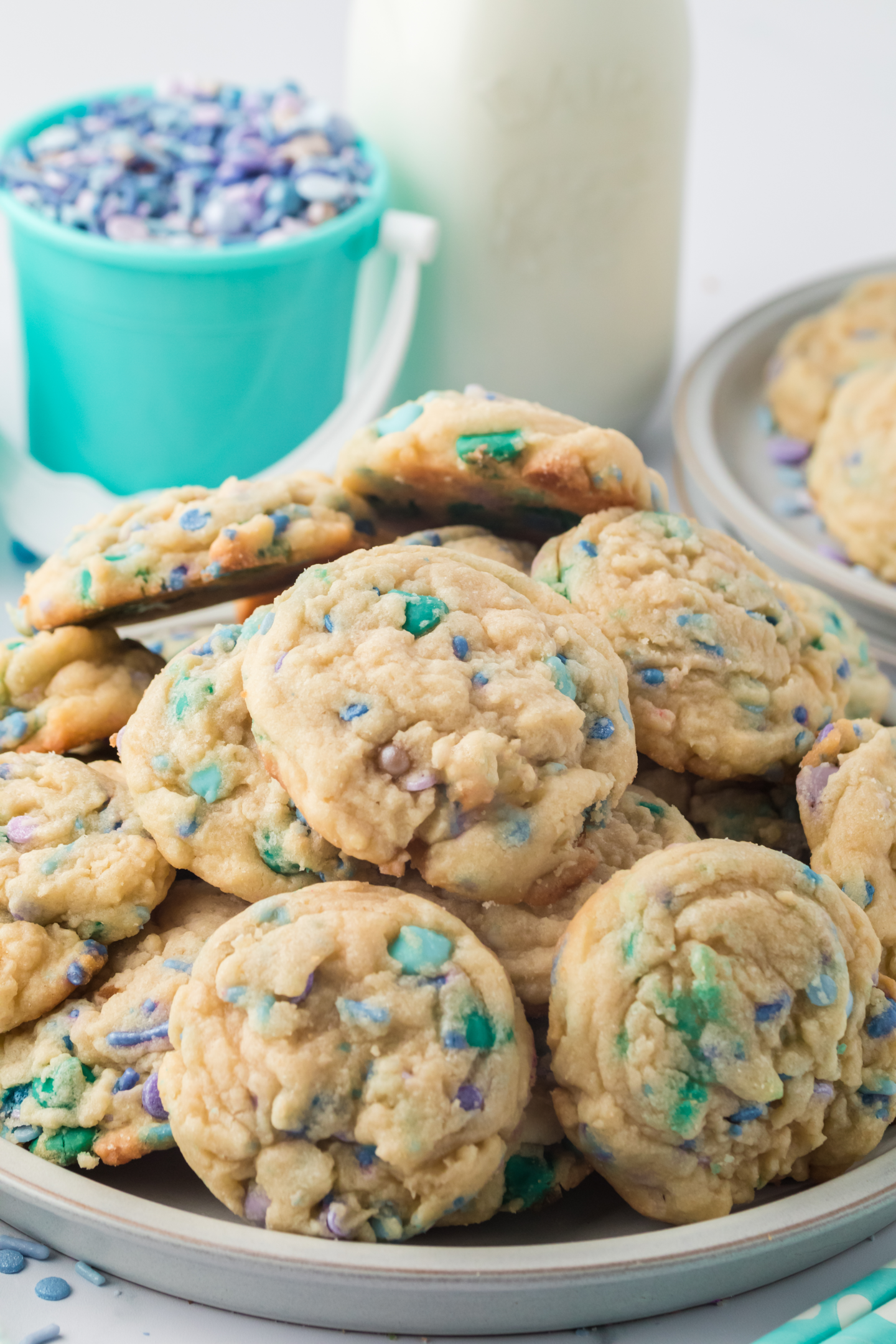 pile of mermaid rainbow cookies on a plate