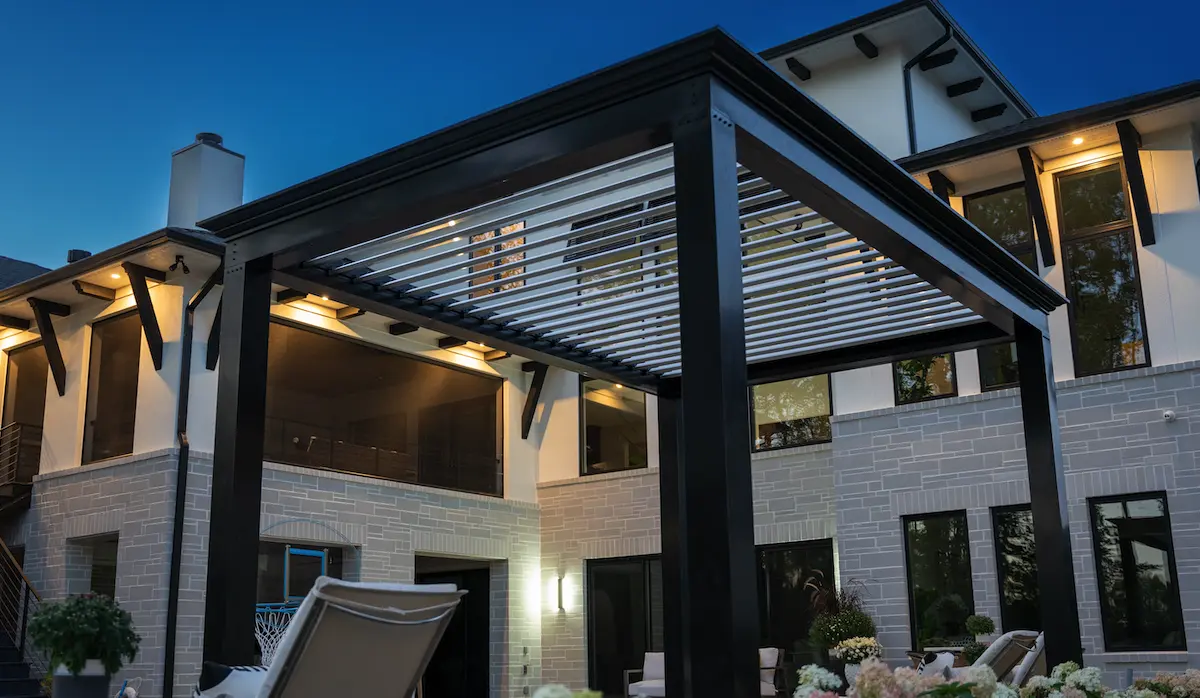 Black Pergola On Luxury Backyard Patio