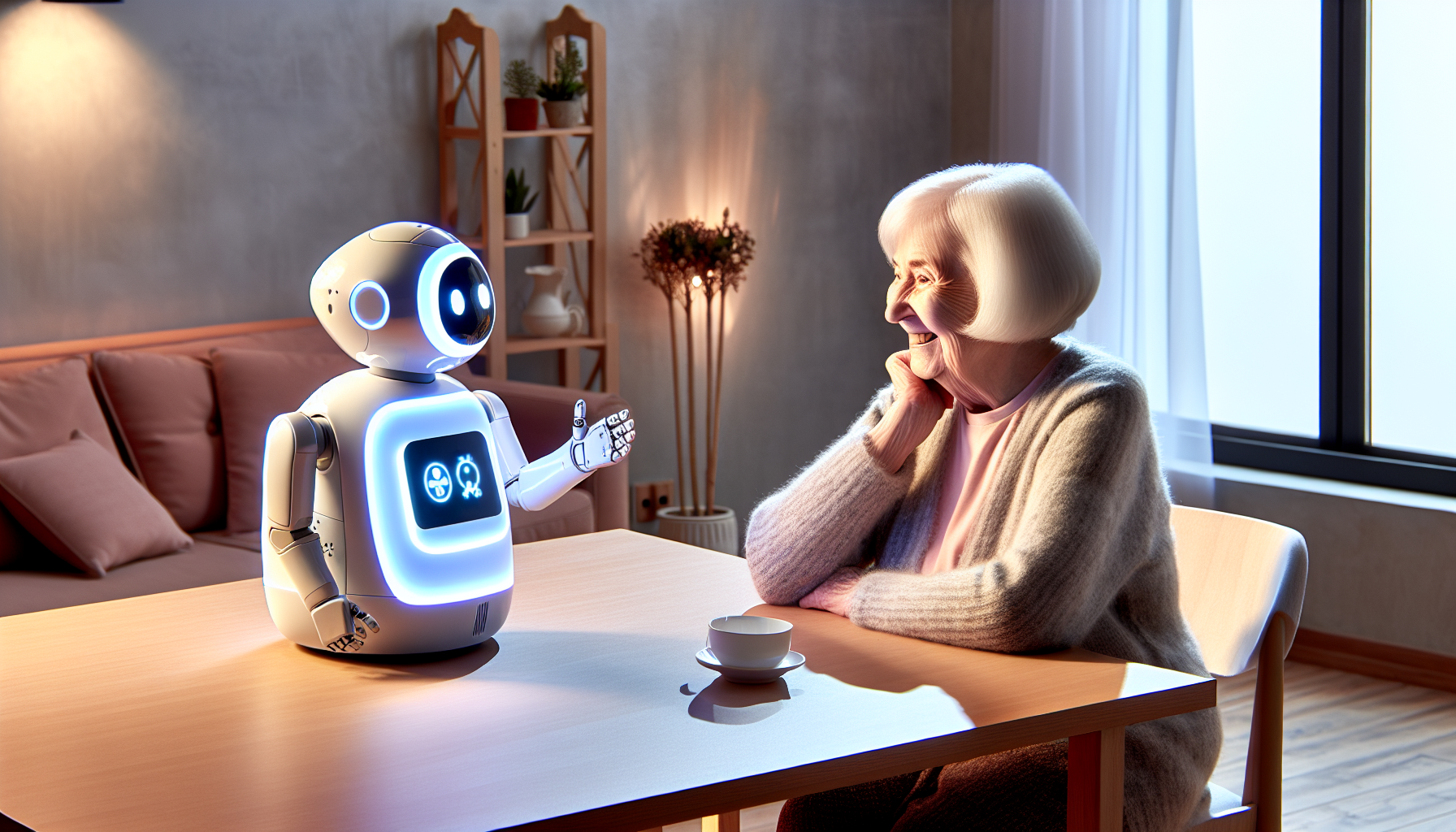 ElliQ AI companion interacting with a senior