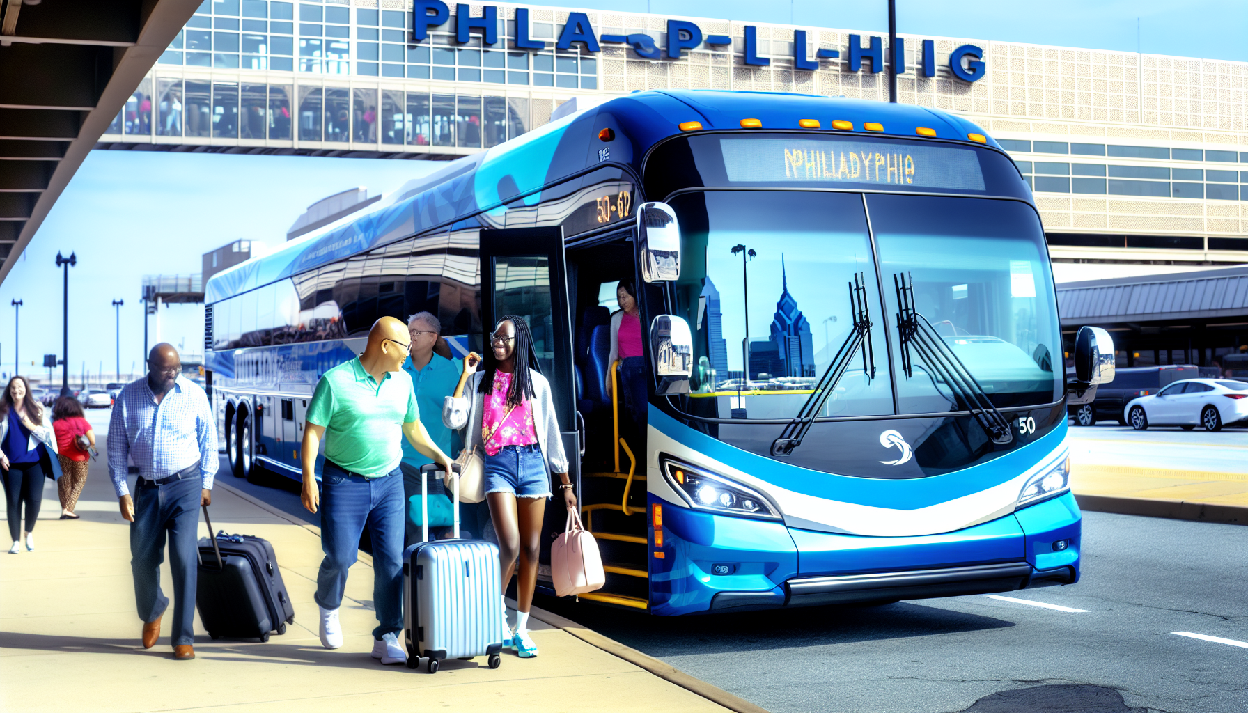 Bus departing from Philadelphia Airport to Newark Airport