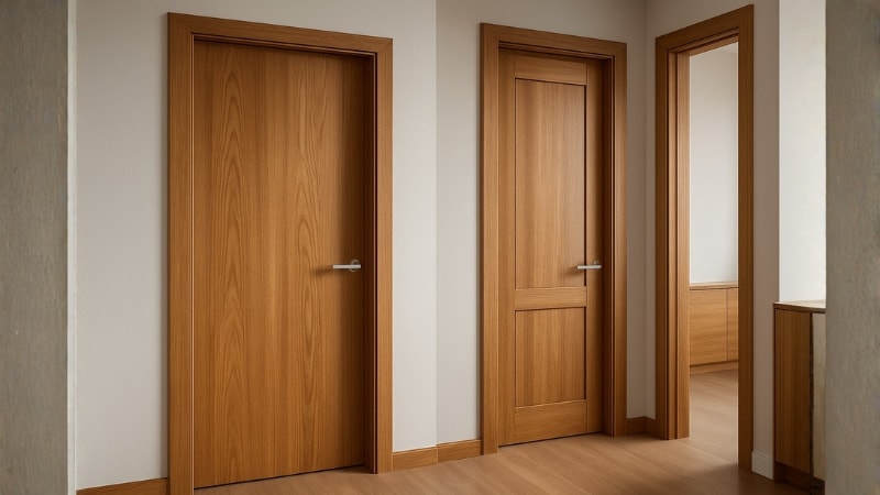 Doors and their frames covered with wooden vinyl