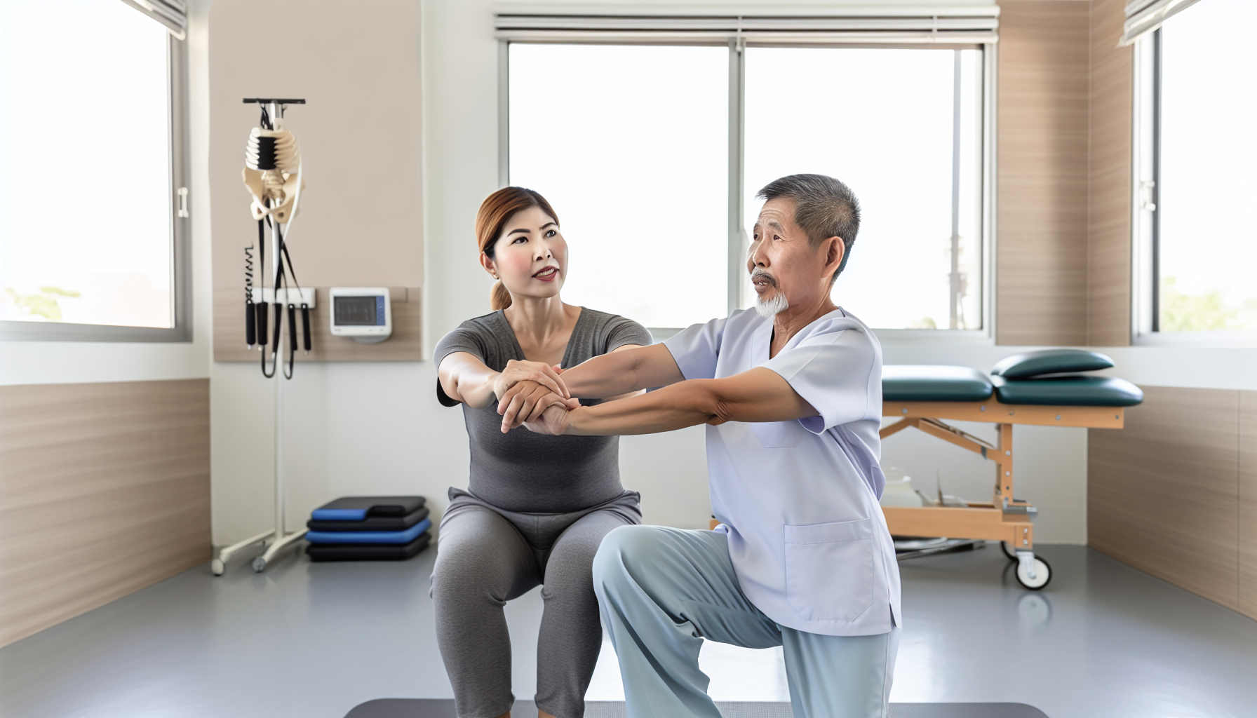 Physical therapist assisting a patient with core stabilization exercises