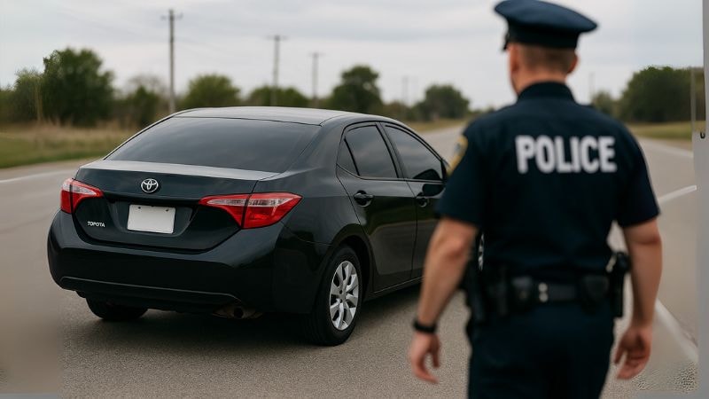 A police officer pulling over a car upon violation of window tinting law