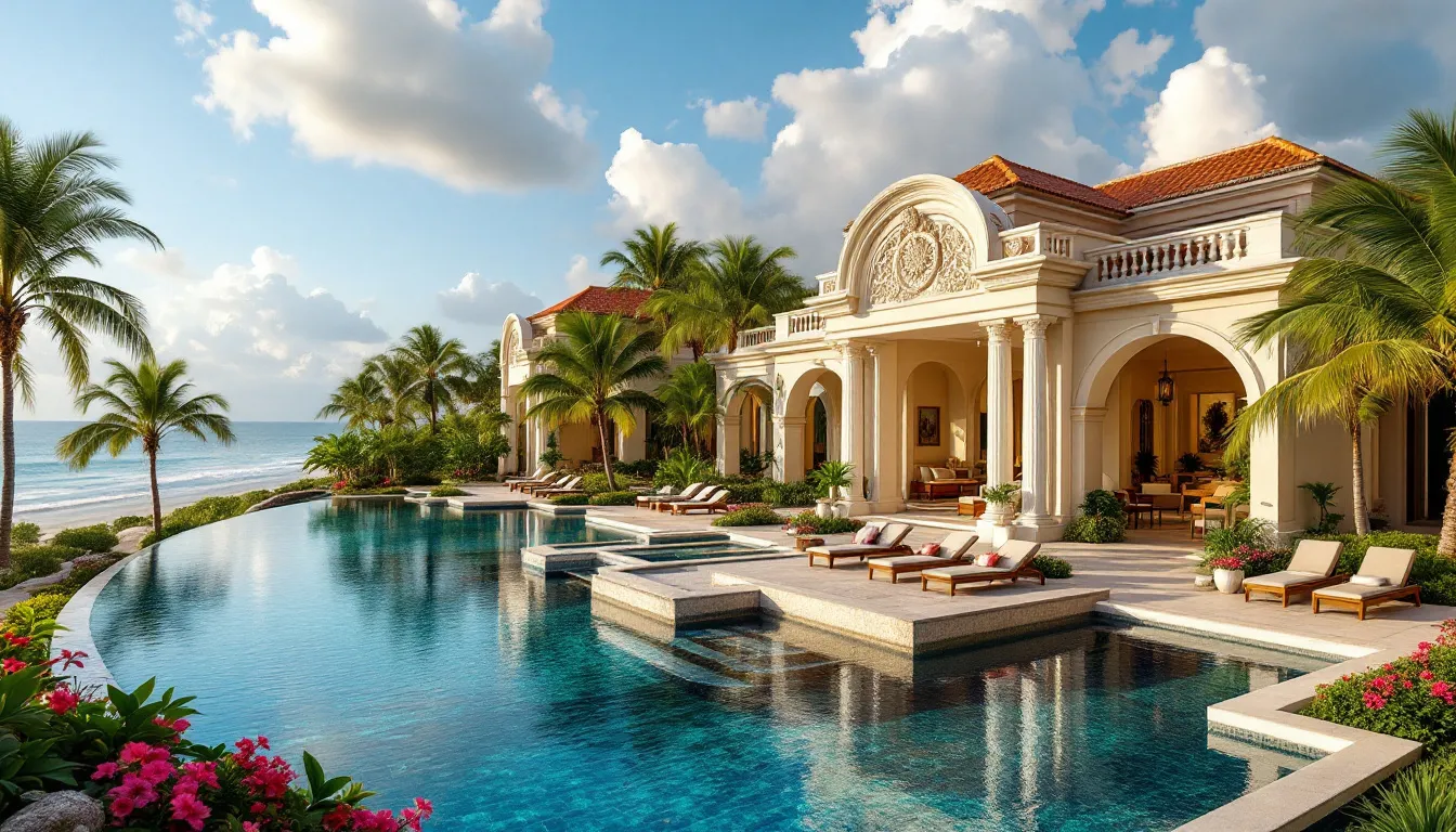 Luxury homes in Playacar featuring stunning architecture and beautiful landscaping.