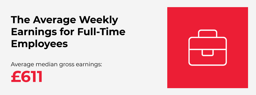The Average Weekly Earnings for Full-Time Employees - average median gross earnings £611