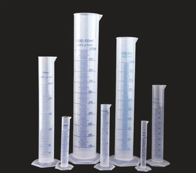 Various sizes of graduated measuring cylinders