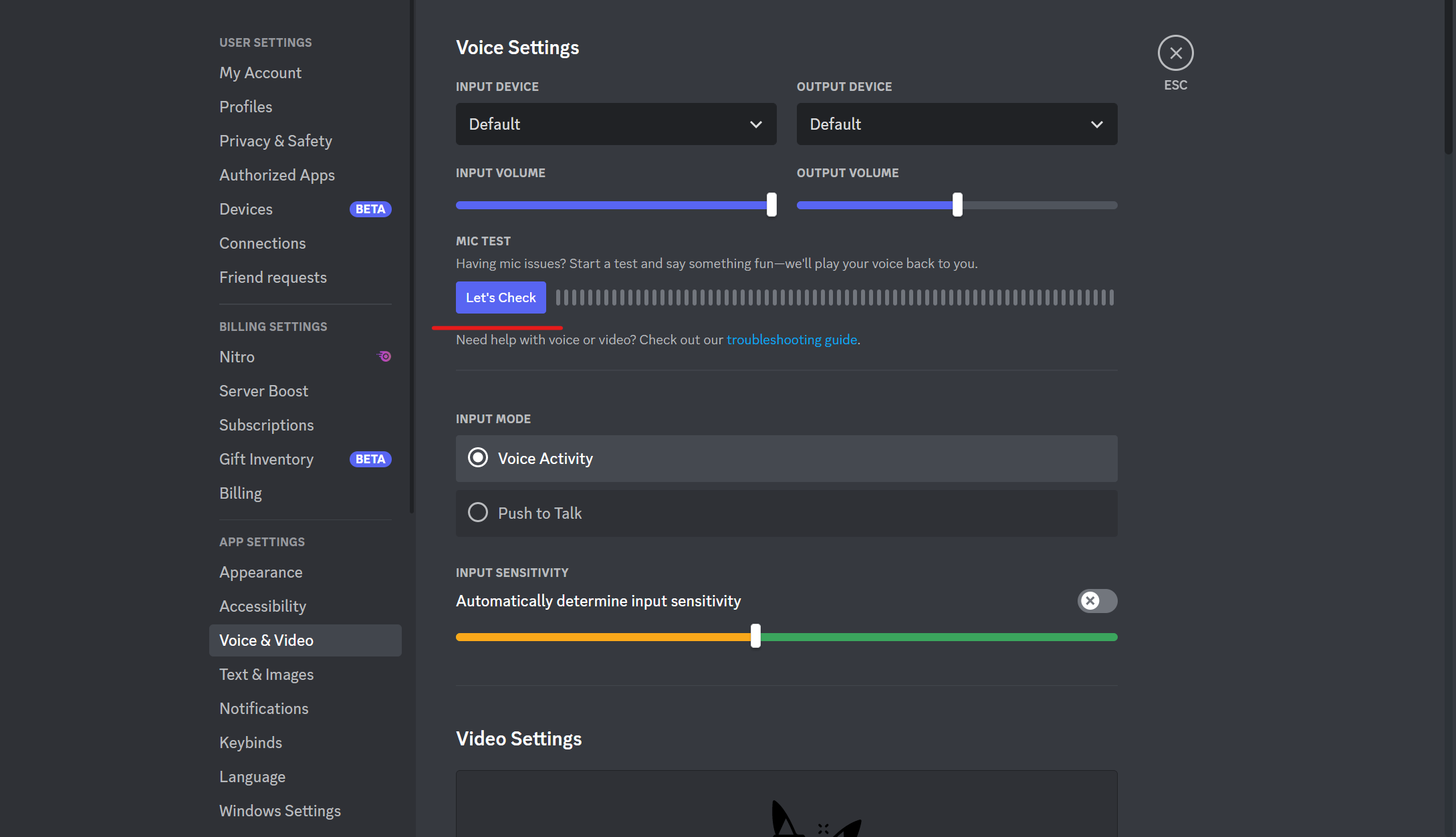 Click on the Let's Check to run a test of your audio