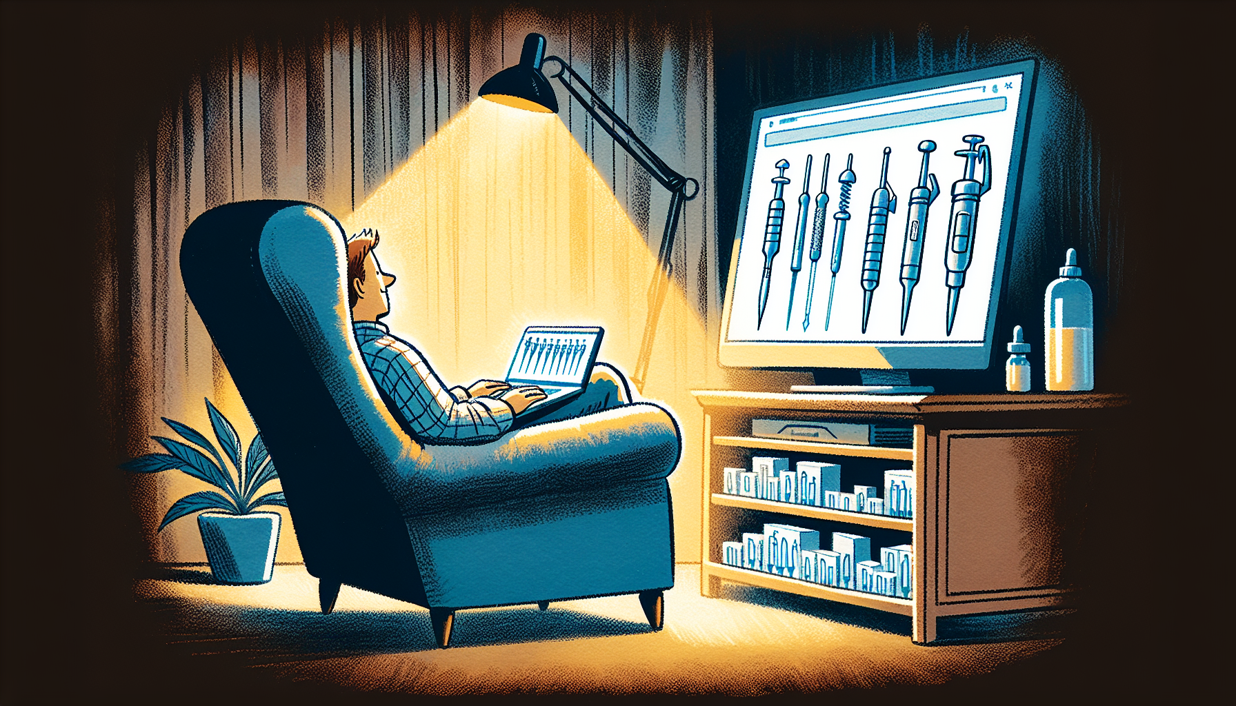 Cartoon of a person shopping online for pipettes