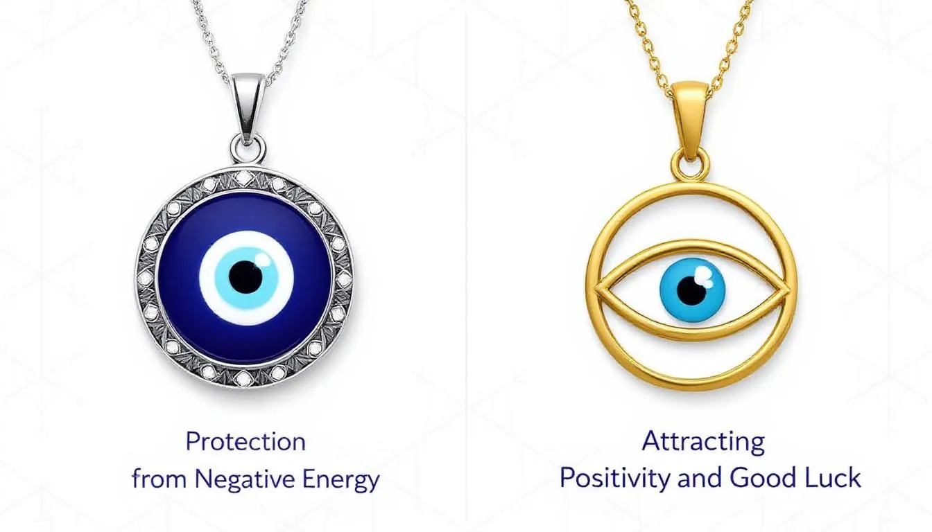 The image features a beautifully crafted evil eye pendant necklace, elegantly displayed alongside matching bracelets. This collection showcases multiple variants in different lengths and colors, emphasizing the protective symbolism believed to ward off negativity while adding a stylish edge to any outfit.