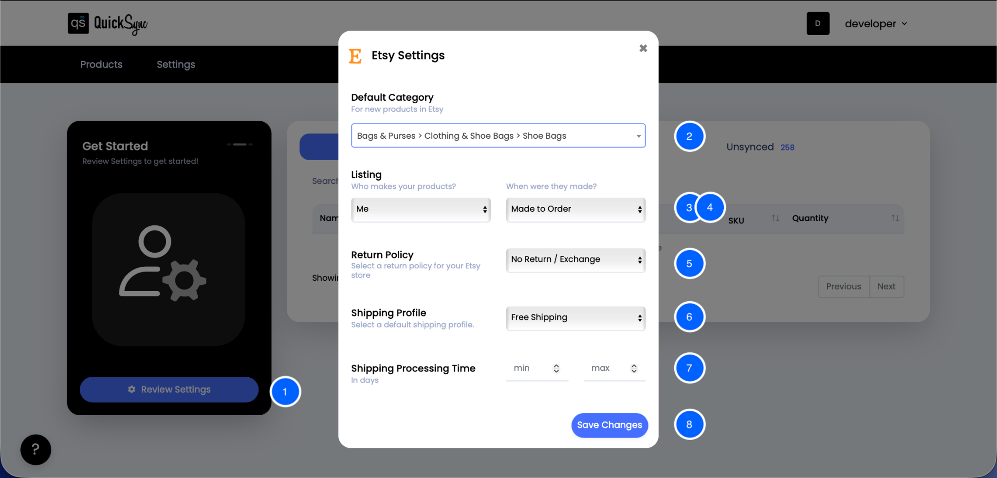 Update Etsy Review Settings