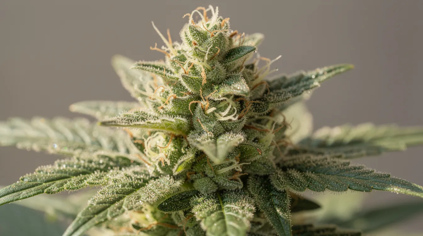 A close-up photo of a fresh green cannabis flower showcases its vibrant color and the sparkling trichome crystals on the surface, highlighting the plant's rich potential for medical marijuana patients. This image reflects the interest in cannabis products amidst evolving cannabis laws and the legal status of thca in Arizona.